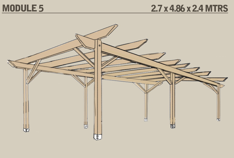 A schematic of Module 5, which is 2.7 x 4.86 x 2.4 metres in size