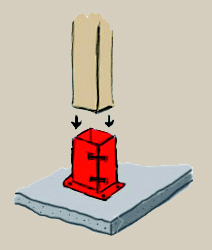A hand-drawn schematic of a bolt-down fixing, demonstrating mounting a post directly down into the fixing