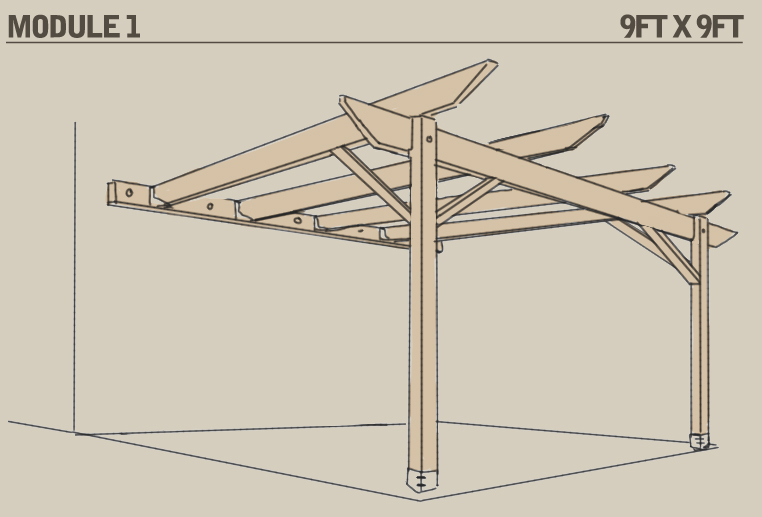 A schematic of Module 1, which is 9ft x 9ft in size