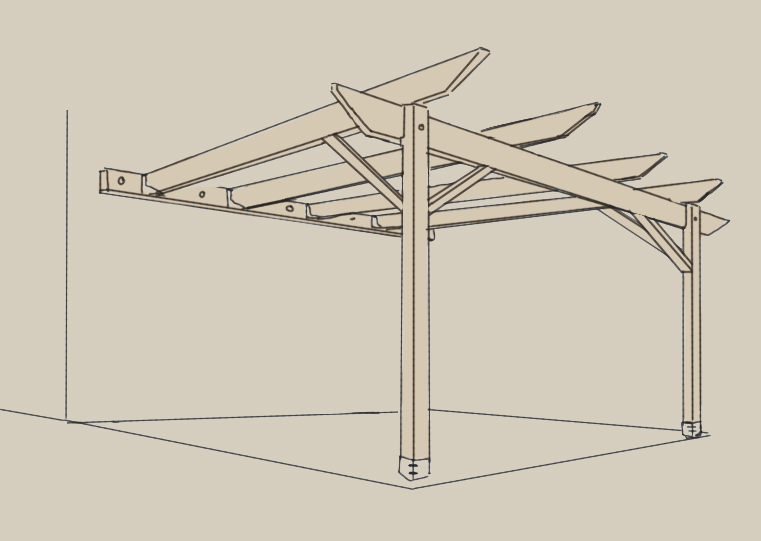 A hand-drawn illustration of a lean-to pergola