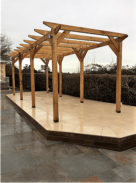 Oak Pergola on a raised patio stand-alone